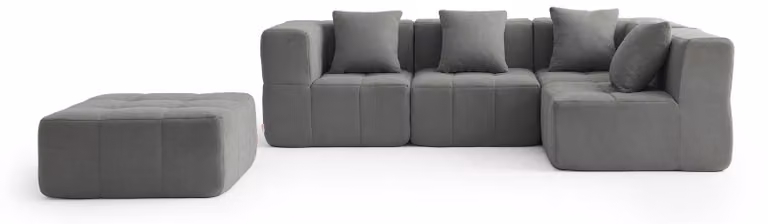 MILYSOFA SOFABULOUS: divano ad angolo modulare a 4 posti con chaise longue, raffinato tessuto a ricami, grigio nuvola