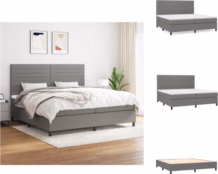 vidaXL Letto a molle con materasso grigio scuro 200x200 cm in tessuto - Letti & strutture letto