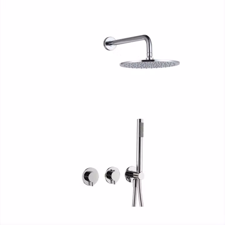 Sistema doccia incasso BB Rain con termostato e deviatore, doccetta e flessibile + braccio doccia e soffione Rain, cromato