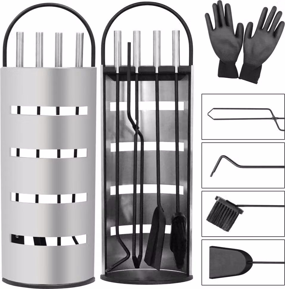 Mucola set caminetto argento 6 pezzi Accessori per caminetto Strumenti per caminetto Set per la pulizia del caminetto Set per caminetto Schermo privacy