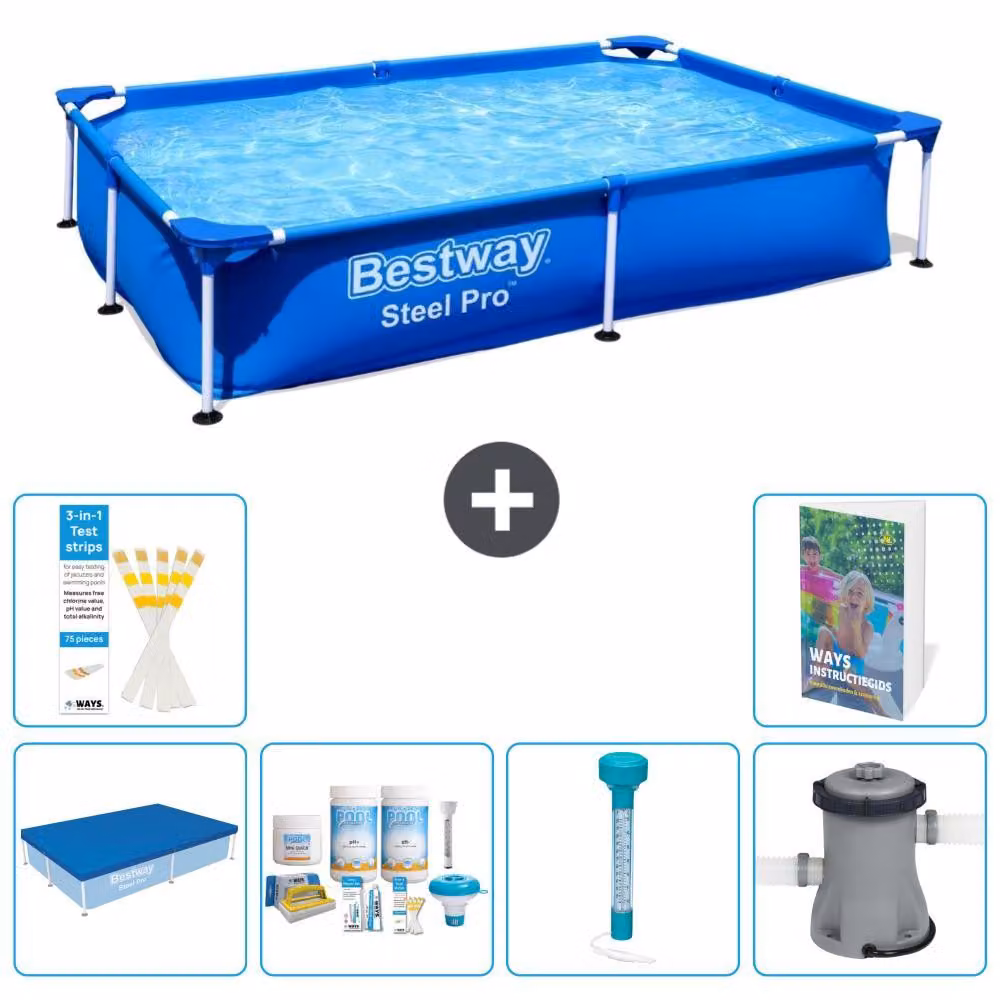 Bestway Steel Pro, piscina rettangolare - 221x150x43 cm - 5 pezzi, modello S52