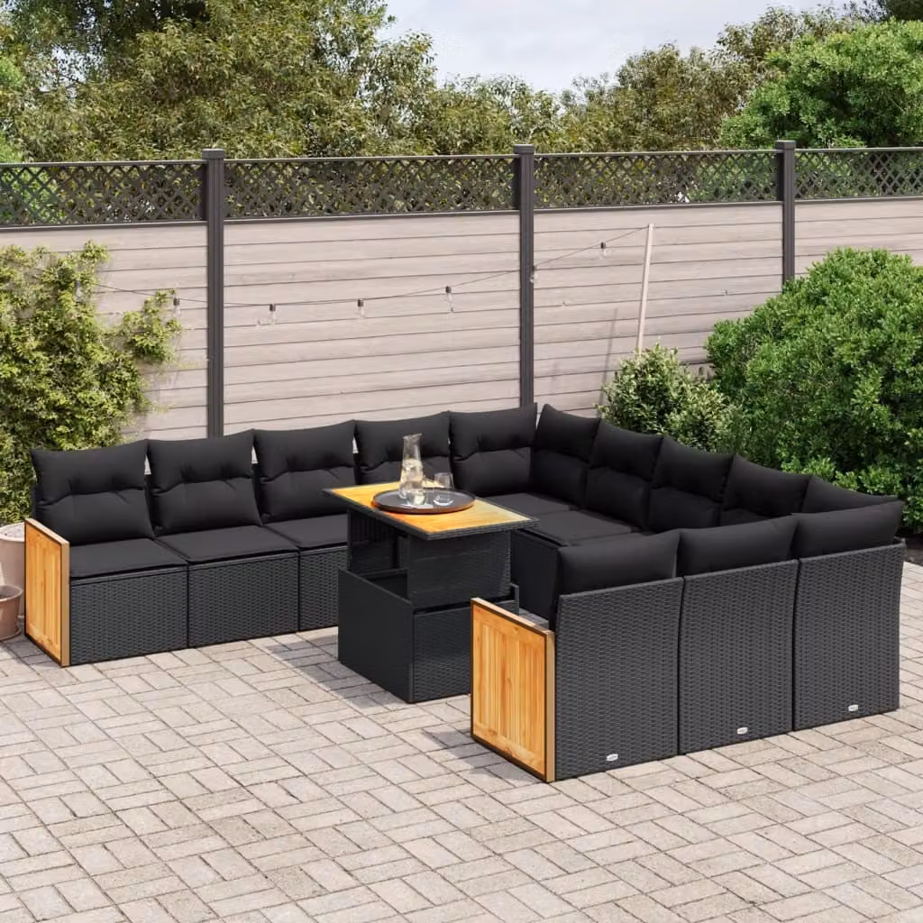 Maison Exclusive - Set Divani da Giardino 11 pz con Cuscini in Polyrattan Nero