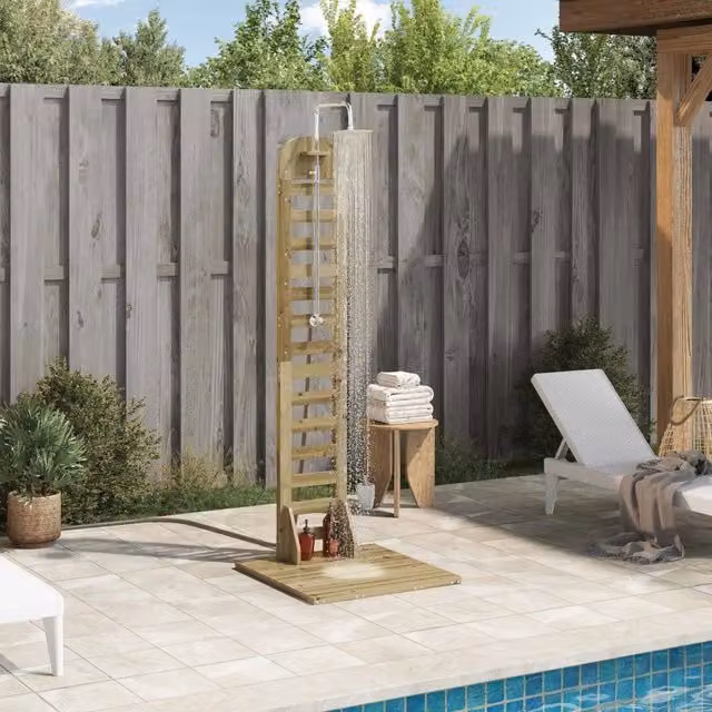 Doccia da esterno Videx Naturale in legno e acciaio inossidabile, colore marrone, L: 223 cm – 1