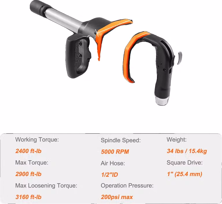 Avvitatore a impulsi ad aria compressa, coppia elevata, design resistente, 2800N