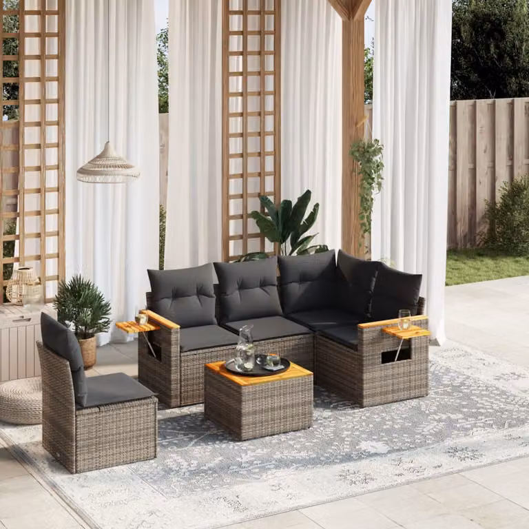 vidaXL Set Divano da Giardino a L in Polyrattan Grigio con Cuscini e Tavolino da Caffè