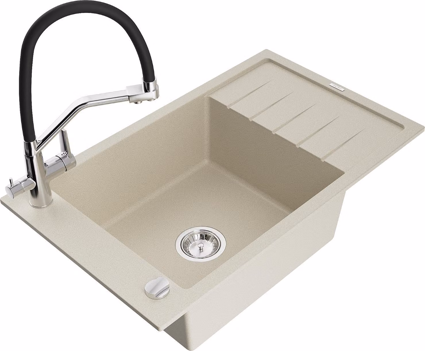Mexen Elias lavello in granito 1 vasca con scolapiatti e rubinetto cucina Duo, beige - 6511-69-671701-07
