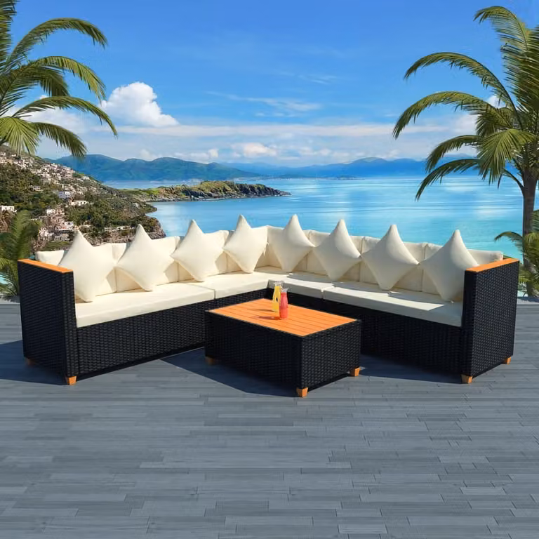Maison Exclusive - Set da giardino da 5 pezzi con cuscini in rattan sintetico nero