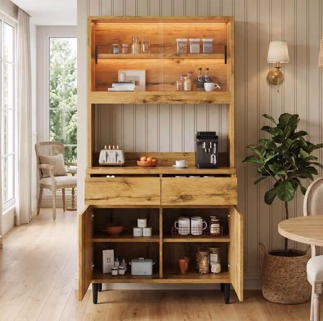 Credenza alta 100x40x185 cm con LED e prese USB