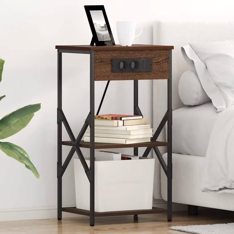 Set di 2 Armadi da Notte vidaXL in MDF e Metallo, Colore Marrone e Nero, L/P/H: 41 x 31 x 76 cm