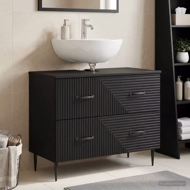 Armadio per lavabo da bagno moderno vidaXL nero con ante a battente e cassetti interni L/P/H: 82 x 41 x 58,5 cm – 1
