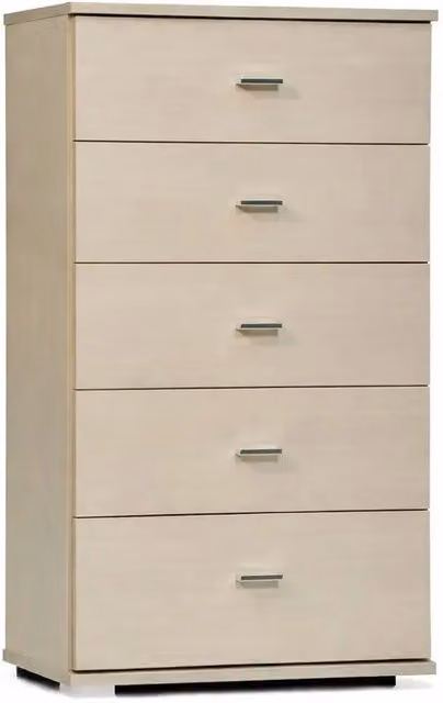Cassettiera moderna IPERBRIKO con 5 cassetti in rovere sbiancato L: 91 cm, P: 53 cm, H: 33 cm
