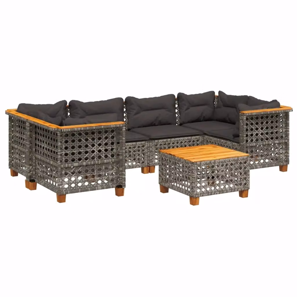 Set di divani da giardino vidaXL in polyrattan grigio con cuscini, tavolino e moduli ad angolo per esterno – 2