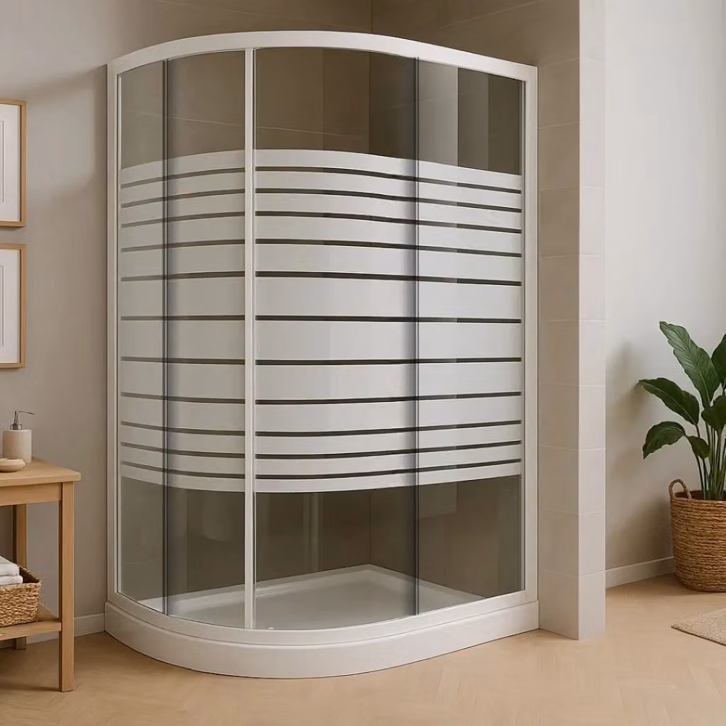Ogomondo Box Doccia Semicircolare a Quarto di Cerchio con Ante Scorrevoli in Cristallo Temprato Serigrafato Bianco e Trasparente L/P: 77-79,5 x 77-79,5 cm, H: 185 cm – 2