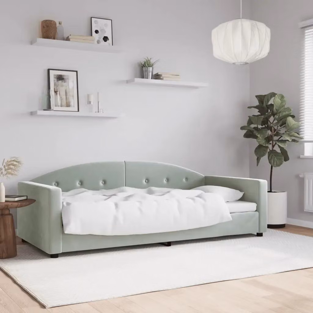 Letto singolo moderno in velluto grigio per camera da letto o soggiorno, dimensioni 90x190 cm – 2