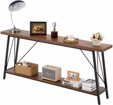 VEVOR Tavolo da Ingresso e da Corridoio Sottile a 2 Livelli, Tavolino Lungo con Struttura in Metallo e Piano in MDF, Ideale per Soggiorno o Dietro Divano, L/P/H: 180 x 30 x 80 cm