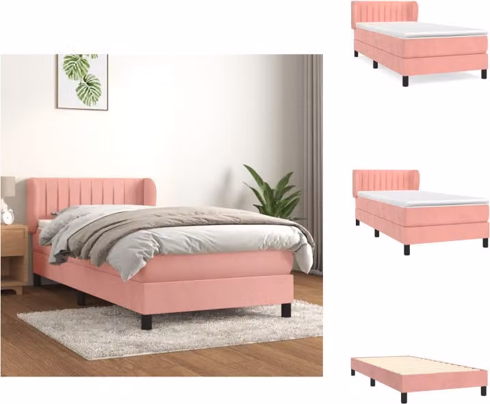 vidaXL Letto a molle con materasso rosa 100x200 cm in velluto - Letti & Reti