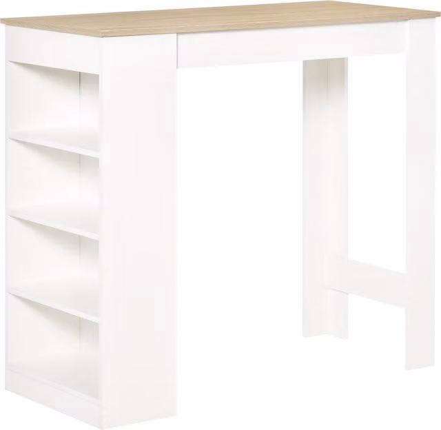 HOMCOM Tavolo da bar per 2 persone, con 4 ripiani aperti, 115x50x102,7cm, bianco e legno naturale   Aosom Italy