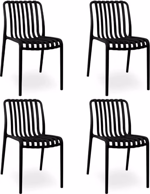 Set di 4 sedie da esterno Iside OKAFFAREFATTO in plastica nera opaca, impilabili con braccioli, ideali per giardino e terrazza