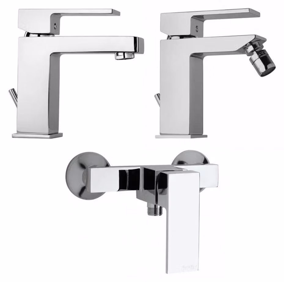 Rubinetteria bagno quadrata bidet, lavabo e esterno doccia | Infinity