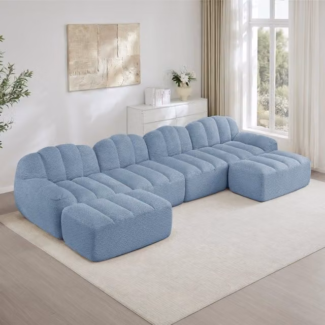 Divano modulare senza struttura in pile granulato blu