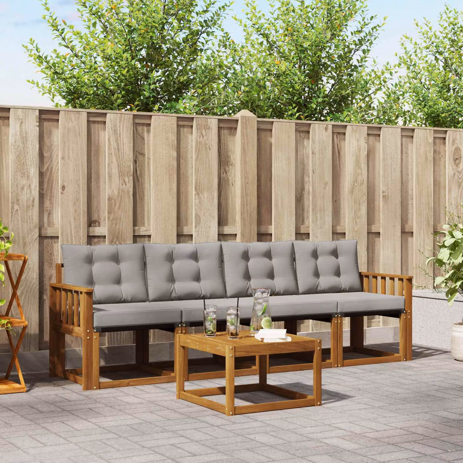 Set di divani da esterno vidaXL 5 pz in legno di acacia e textilene, Grigio e Marrone