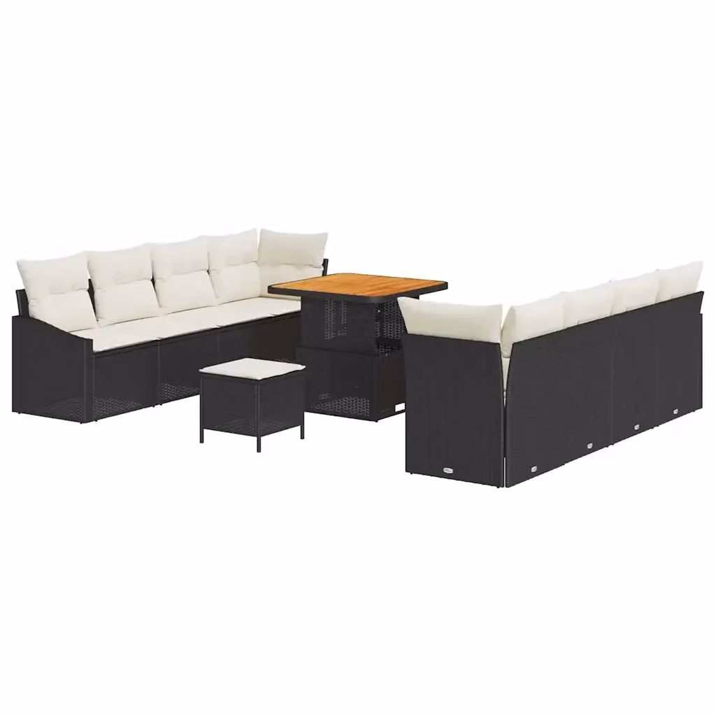 Set Divano da Giardino vidaXL 11 Pezzi con Cuscini, Nero e Beige – 2