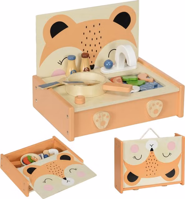 Cucina Giocattolo in Legno AIYAPLAY Multicolore con Fornello e 12 Accessori per Bambini