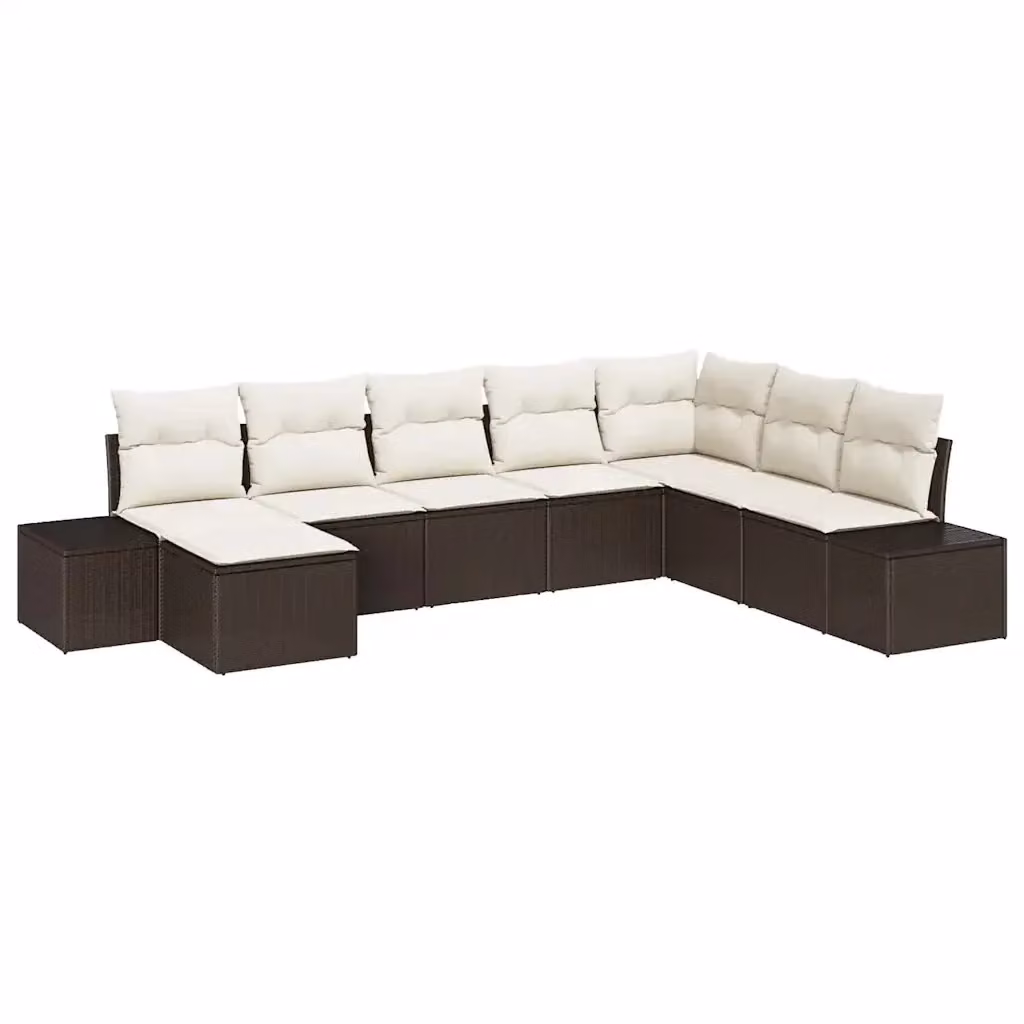 Set Divano da Giardino vidaXL 8 Pezzi in Polyrattan con Cuscini Beige e Marrone e Struttura in Acciaio – 2