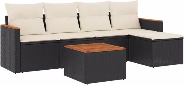 Set Divano da Giardino 6 pz | Set Salotto da Giardino con Cuscini Nero in Polyrattan