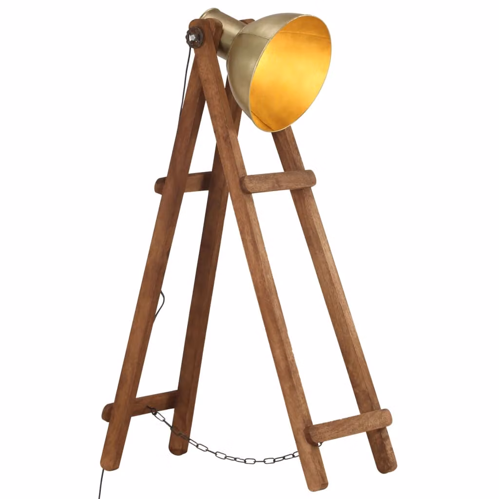 The Living Store Lampada da terra Ottone E27 Mango Legno massiccio