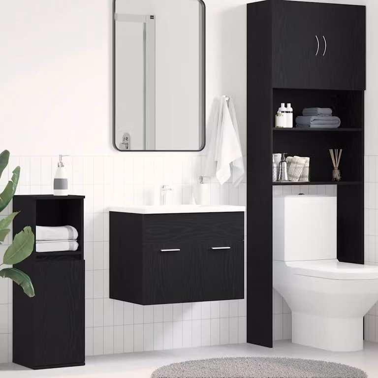 Mobile Lavabo da Bagno vidaXL Rovere Nero con Ante a Battente L: 60 cm, P: 38,5 cm, H: 46 cm
