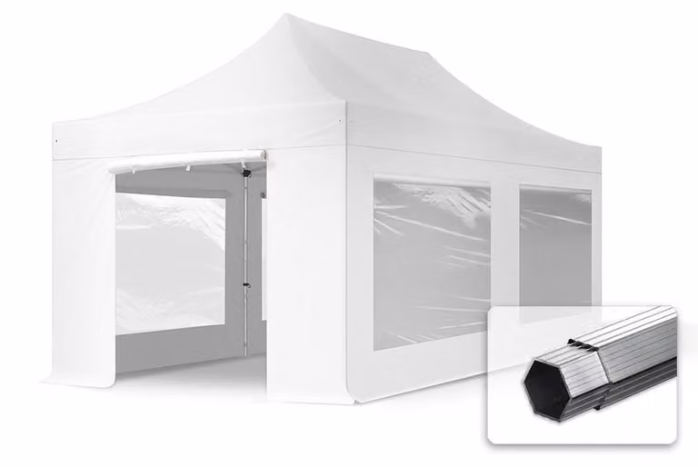 TOOLPORT 3x6m gazebo pieghevole PVC con laterali (panoramiche), PROFESSIONAL alluminio, bianco