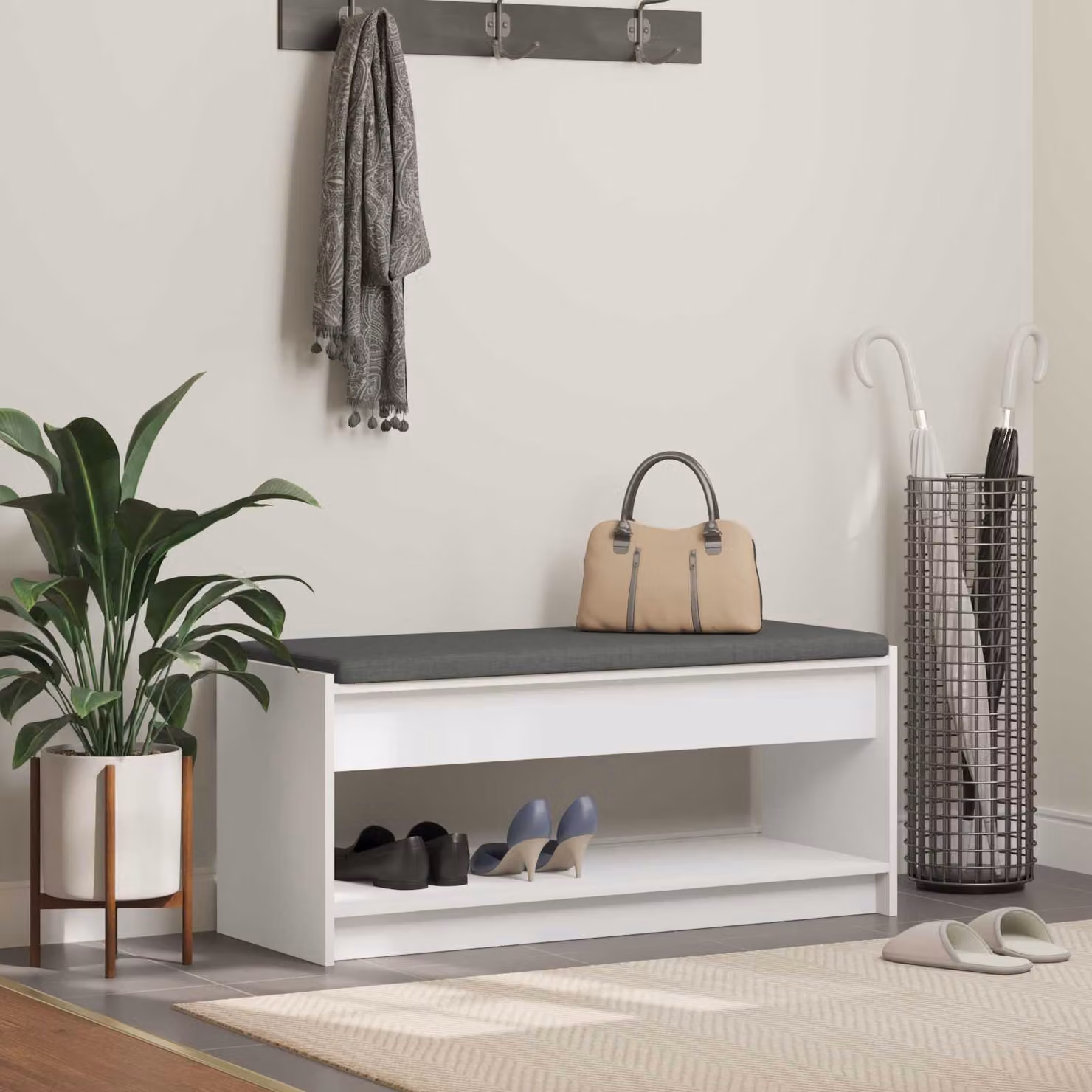 vidaXL Panca per ingresso con scarpiera moderna in MDF Bianco L: 103 cm, P: 38 cm, H: 45 cm