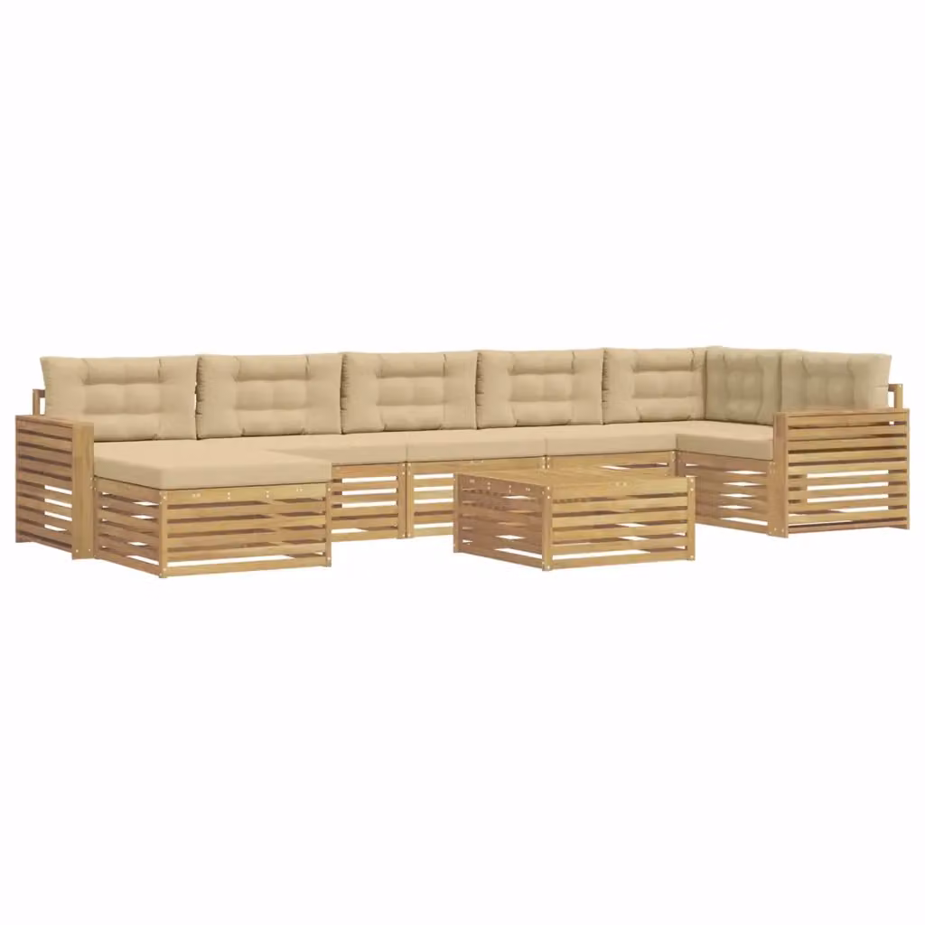 Set di divani da esterno moderno vidaXL in legno di acacia con 8 pezzi, colore bianco, beige e marrone, comprensivo di cuscini e tavolino da giardino – 2