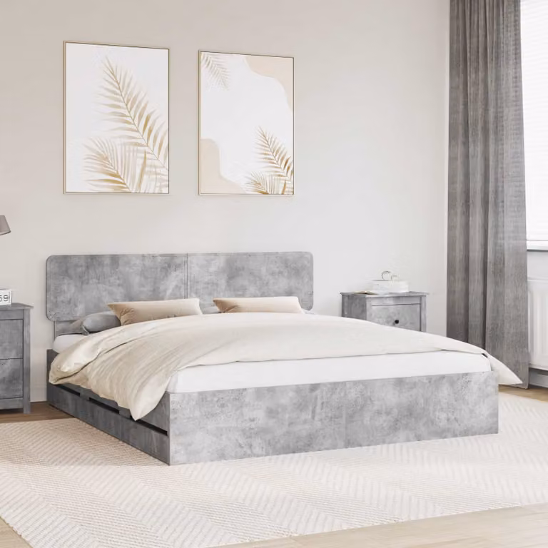 Struttura letto con cassetto vidaXL in legno MDF Grigio Cemento 200 x 200 cm