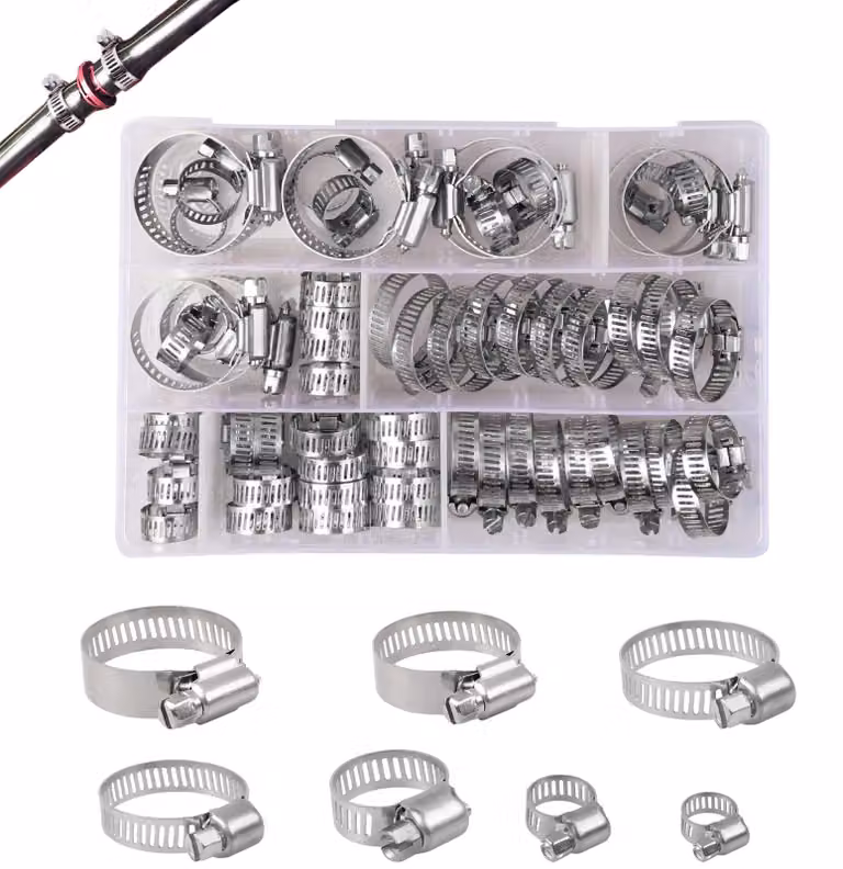 Set di fascette per tubi, 60 pezzi, acciaio inossidabile, 6-38 mm, 7 diverse dimensioni