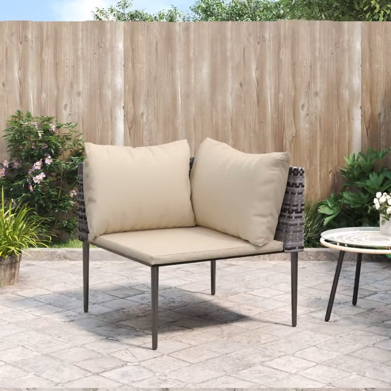 vidaXL Divano Angolare da Giardino in Polyrattan Grigio e Beige con Cuscini in Schiuma e Struttura in Metallo