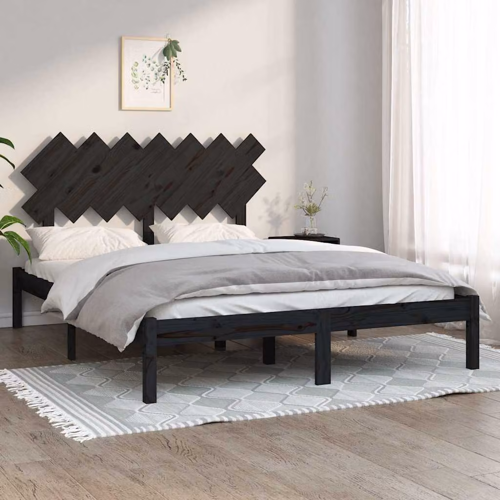 vidaXL Giroletto Moderno in Legno di Pino Nero L: 140 cm, P: 190 cm – 1