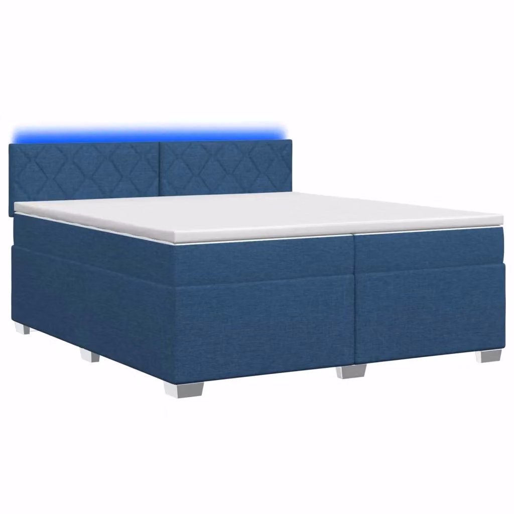 Letto moderno vidaXL con Box Spring, materasso ibrido e illuminazione LED blu con porta USB, rivestito in tessuto bianco e blu, L/P: 200 x 200 cm – 2
