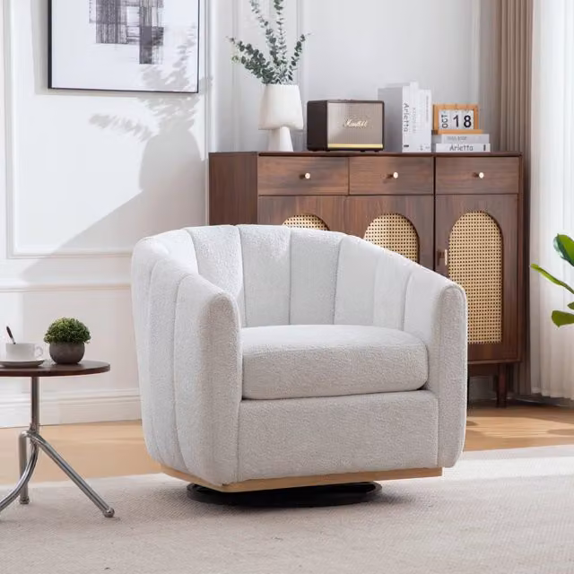 Poltrona Pouf Girevole in Tessuto Chenille con Poggiapiedi ¨C Xylo ¨C Avorio