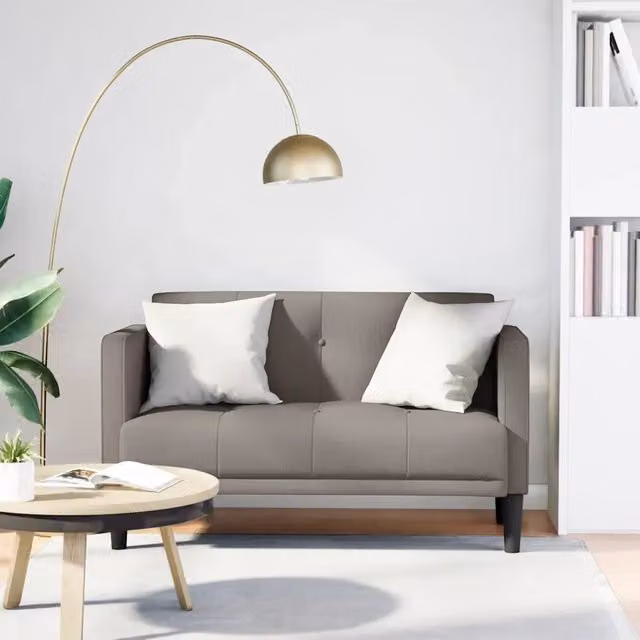 Divanetto moderno vidaXL in tessuto beige e grigio con cuscini, L: 124 cm, P: 74,5 cm, H: 67 cm