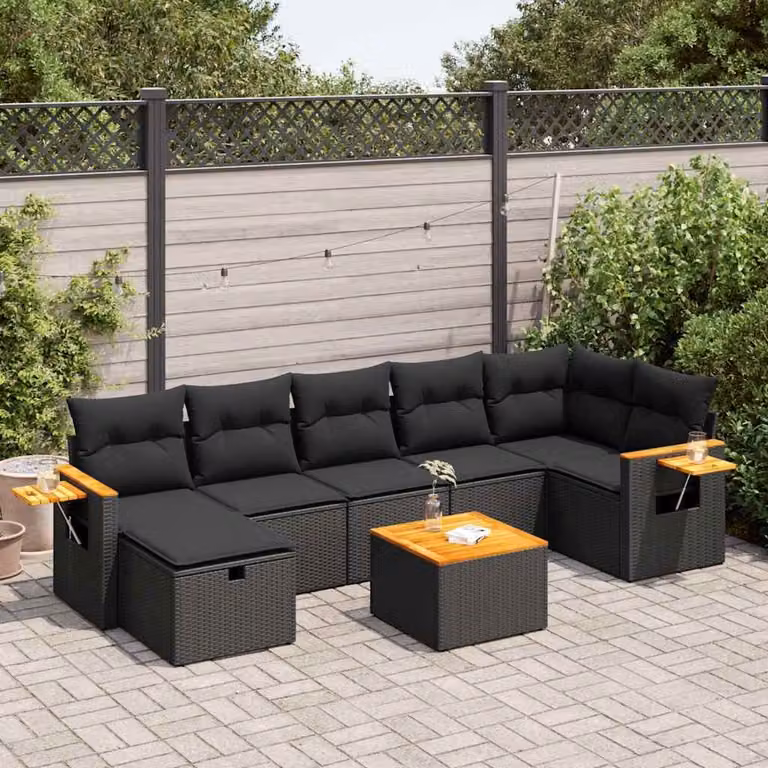 Maison Exclusive - Set da giardino 8 pezzi con cuscini in polyrattan nero