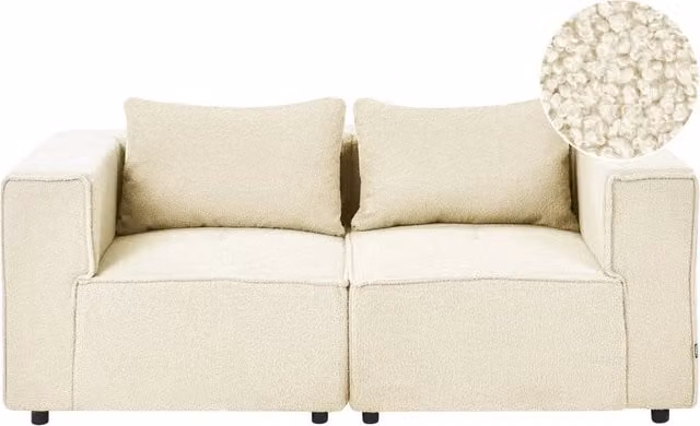 Divano modulare componibile BELIANI a 2 posti in bouclé bianco con stile moderno e minimalista L 188 x P 94 x H 62 cm – 1