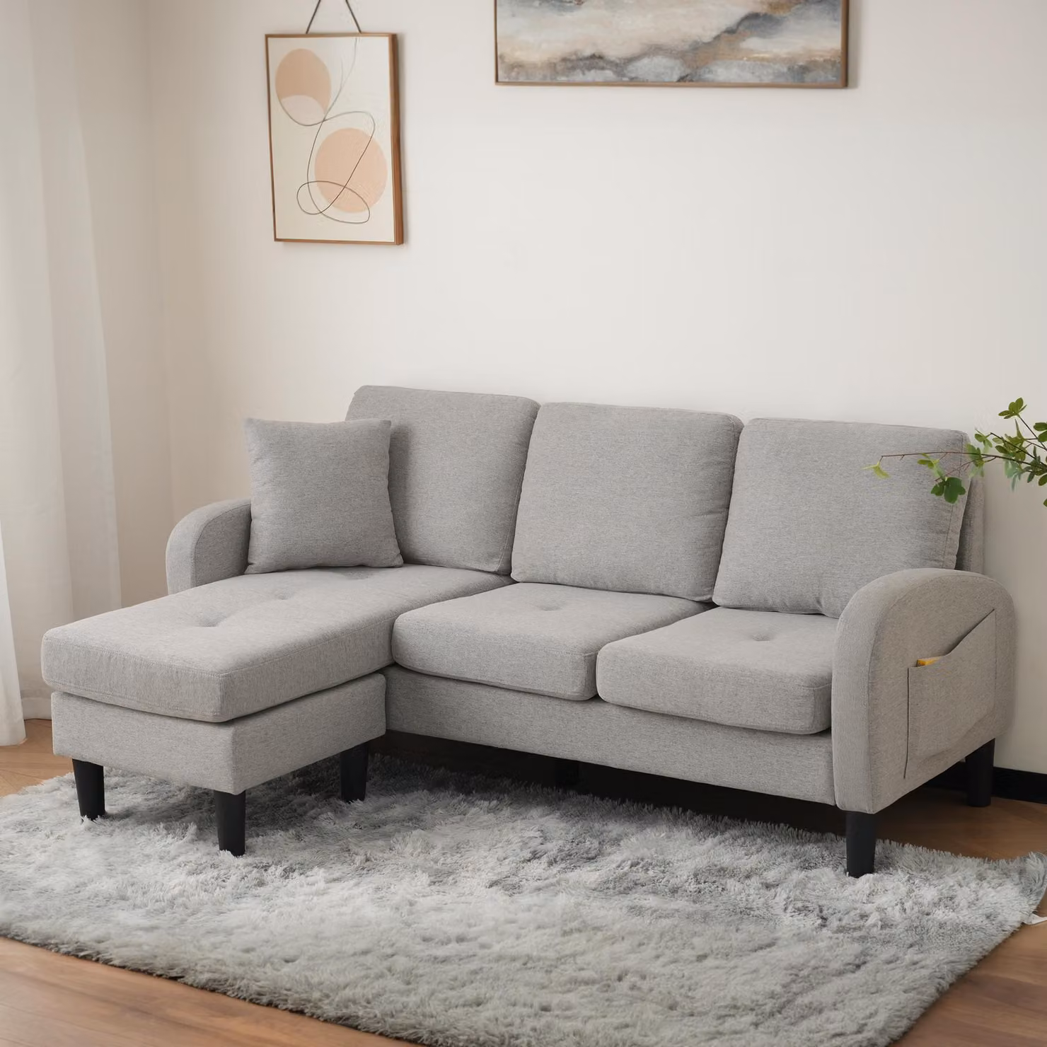 Divano angolare a forma di L reversibile ZR Home, rivestimento in tessuto grigio con cuscini inclusi, L/P/H: 166 x 118 x 77 cm – 2