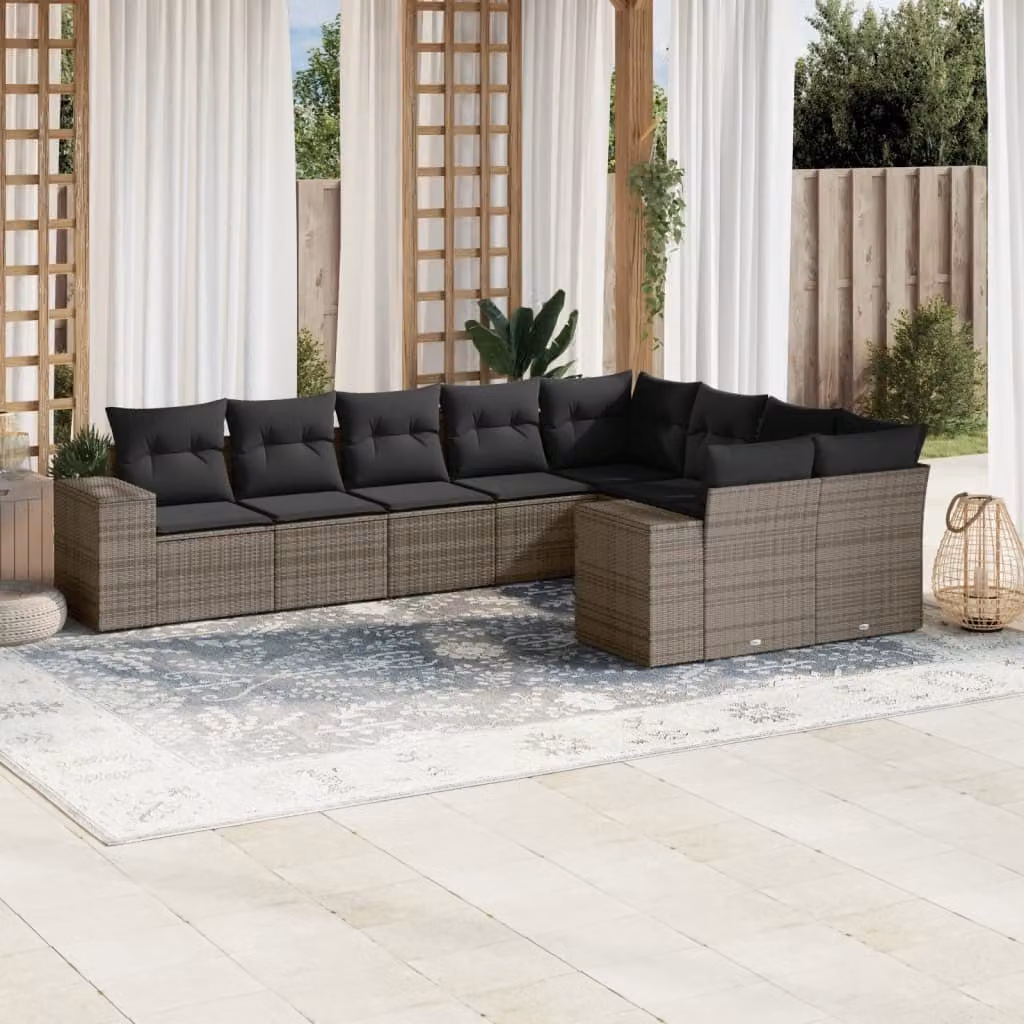 Maison Exclusive - Set Divano da Giardino 9 pz con Cuscini Grigio in Polyrattan