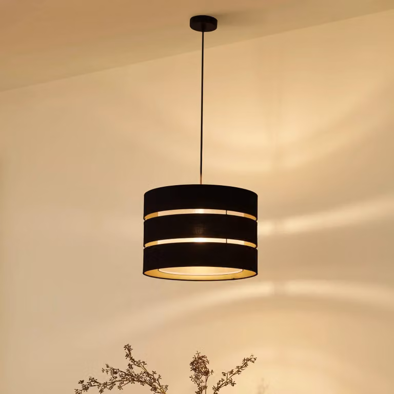 Lampada a sospensione Lindby, dimmerabile, Nero, Soggiorno / Sala da pranzo, Tessuto / Stoffa / Seta, Scandinavo, Lampada a sospensione