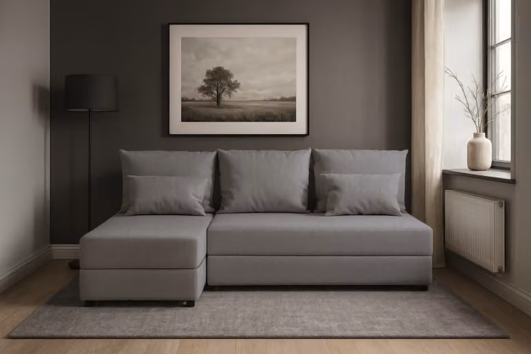 AX LIVING Divano angolare grigio Divano piccolo con funzione letto Dolceo 206 cm