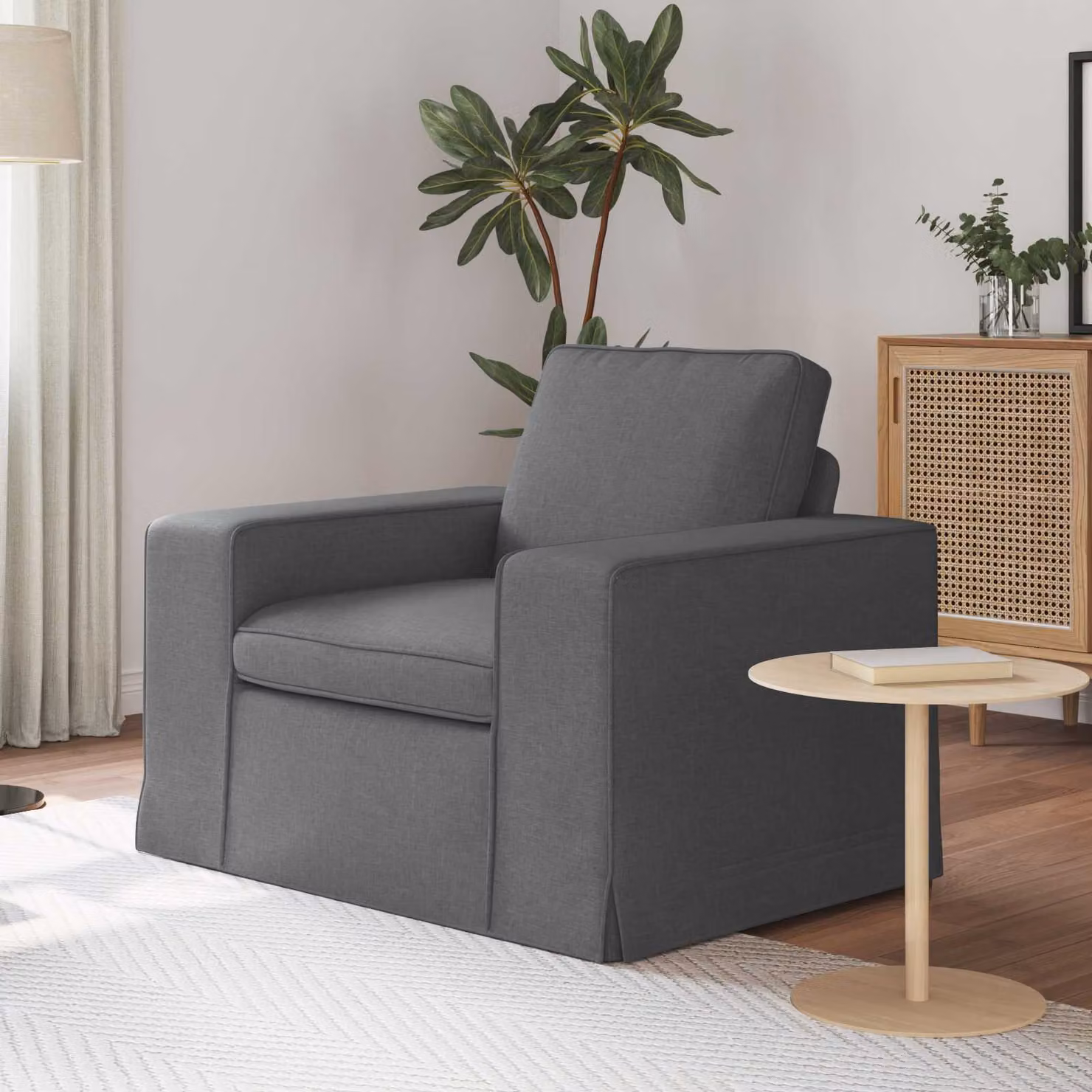 Divano moderno vidaXL in tessuto grigio scuro con struttura in metallo L: 103 cm, P: 80 cm, H: 82 cm – 1