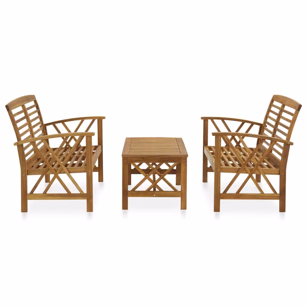 Set Divani da Giardino 3 pz in Legno Massello di Acacia