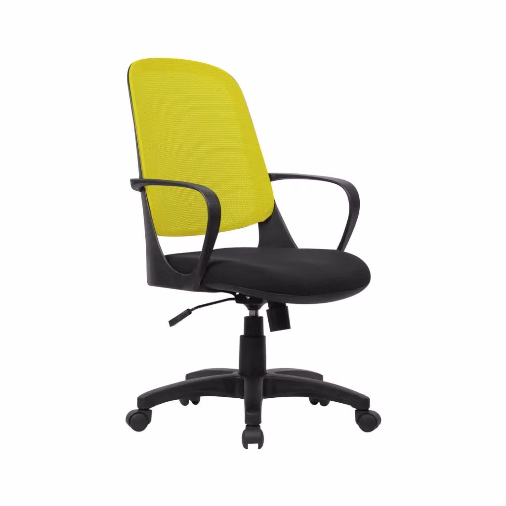 Sedia da ufficio DMORA Arcola, poltrona operativa ergonomica con braccioli e ruote, Nero e Giallo, L: 61 cm, H: 99/108 cm – 2